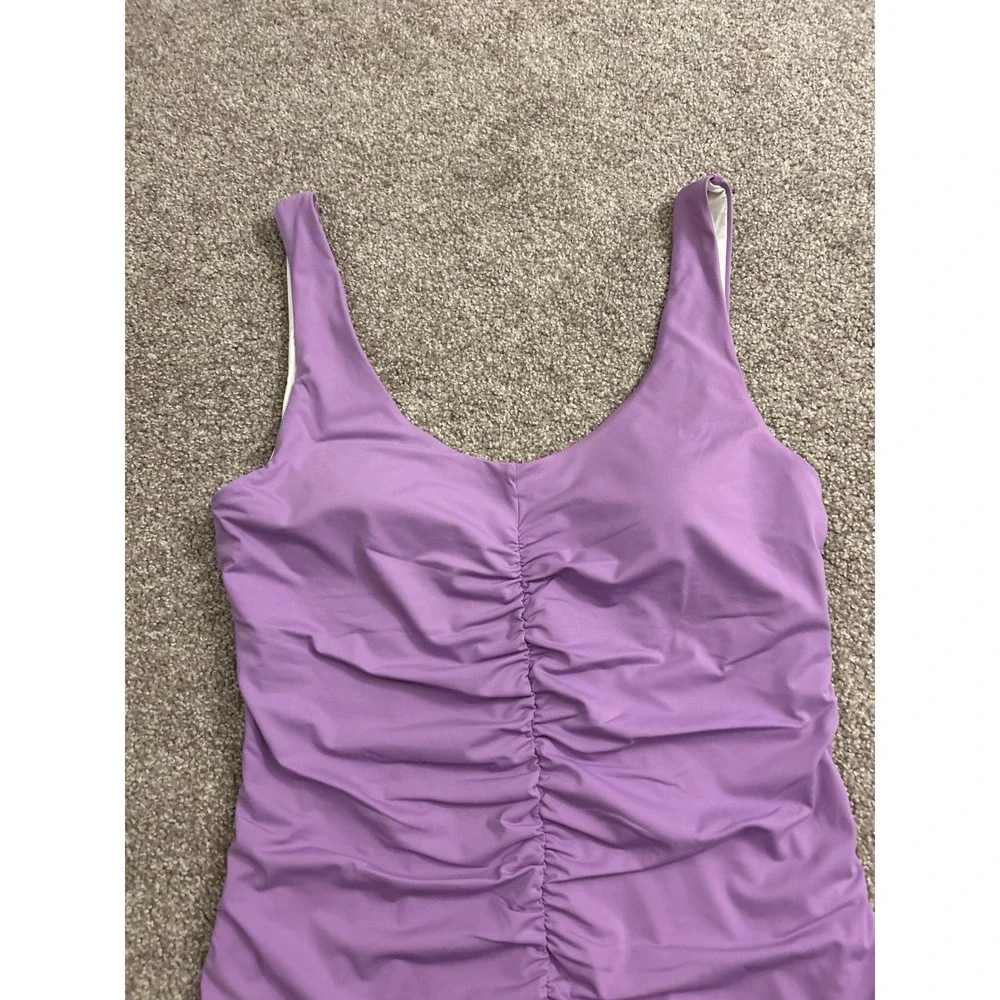 Padre Bay Swim One Piece Swimsuit Womens XL Purple Excellent Ruched V-Back Scoop